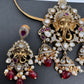 Ganesha Nakshi Color Stone Kundan Victorian Mehndi Finish Pendent Set - Red