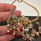 Ganesha Nakshi Color Stone Kundan Victorian Mehndi Finish Pendent Set - Red