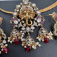 Ganesha Nakshi Color Stone Kundan Victorian Mehndi Finish Pendent Set - Red