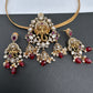 Ganesha Nakshi Color Stone Kundan Victorian Mehndi Finish Pendent Set - Red