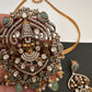 Lord Balaji Nakshi Color Stone Kundan Victorian Mehndi Finish Pendent Set - Green