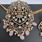 Lord Balaji Nakshi Color Stone Kundan Victorian Mehndi Finish Pendent Set - Pink