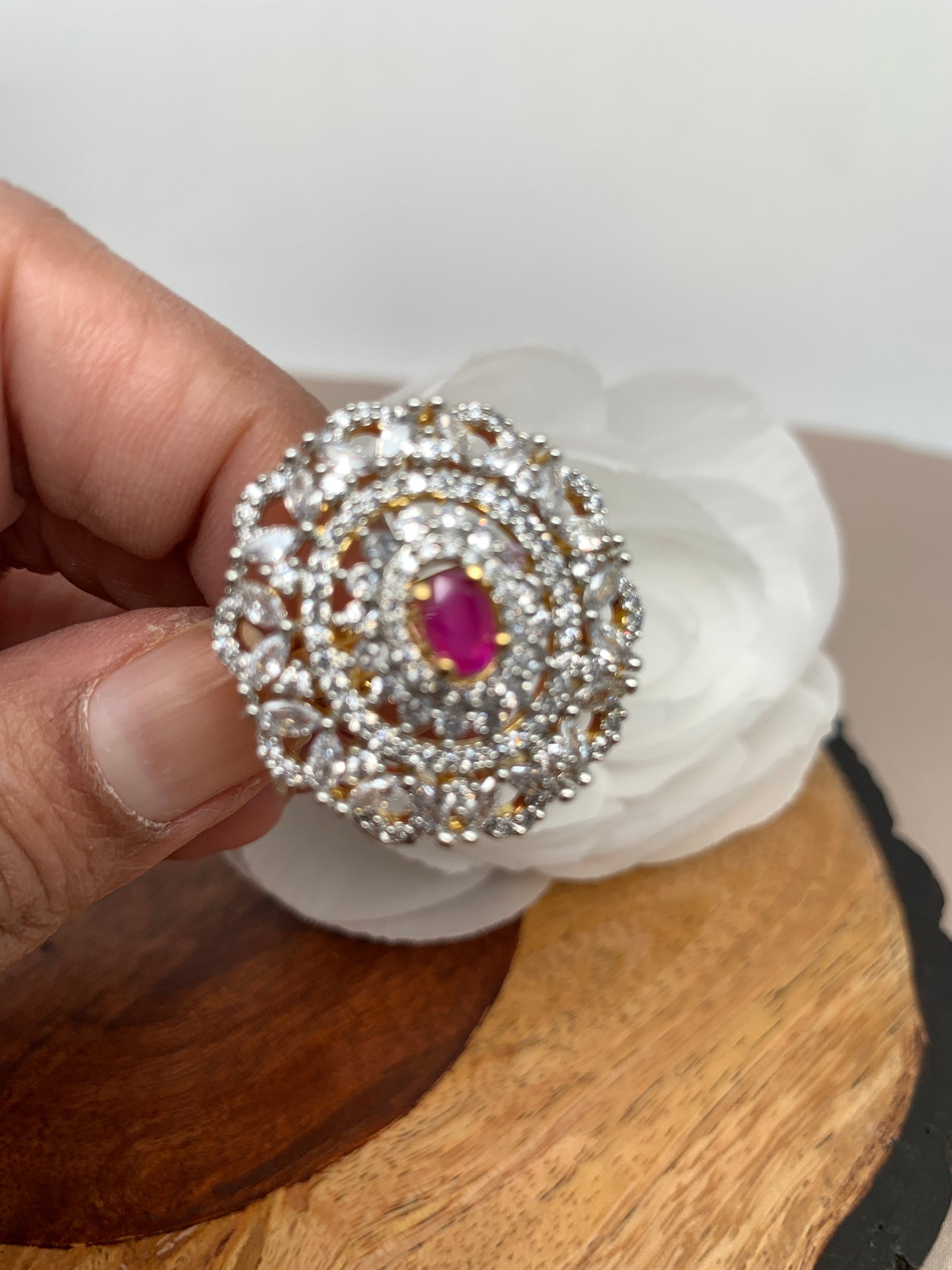 AD Ruby Red Stone Round Ring