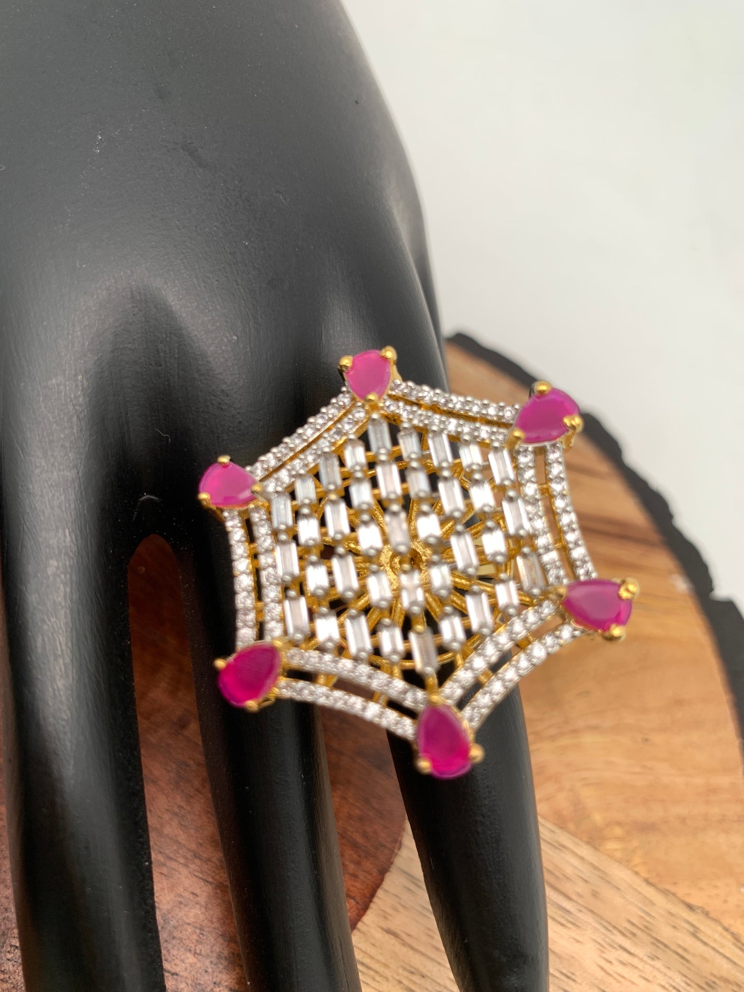 AD Red Stone Hexagonal Ring