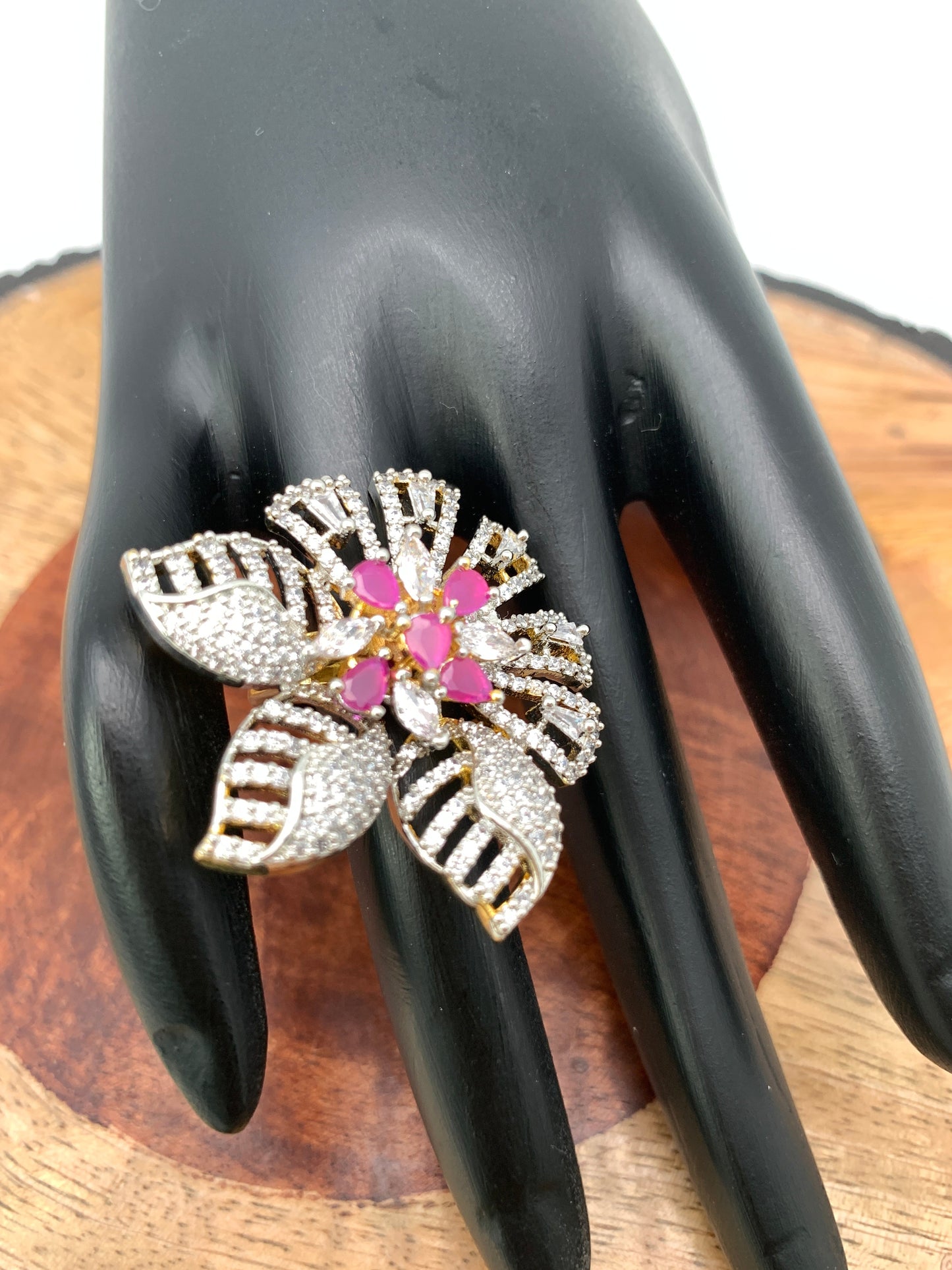 AD Red Stone Floral Ring