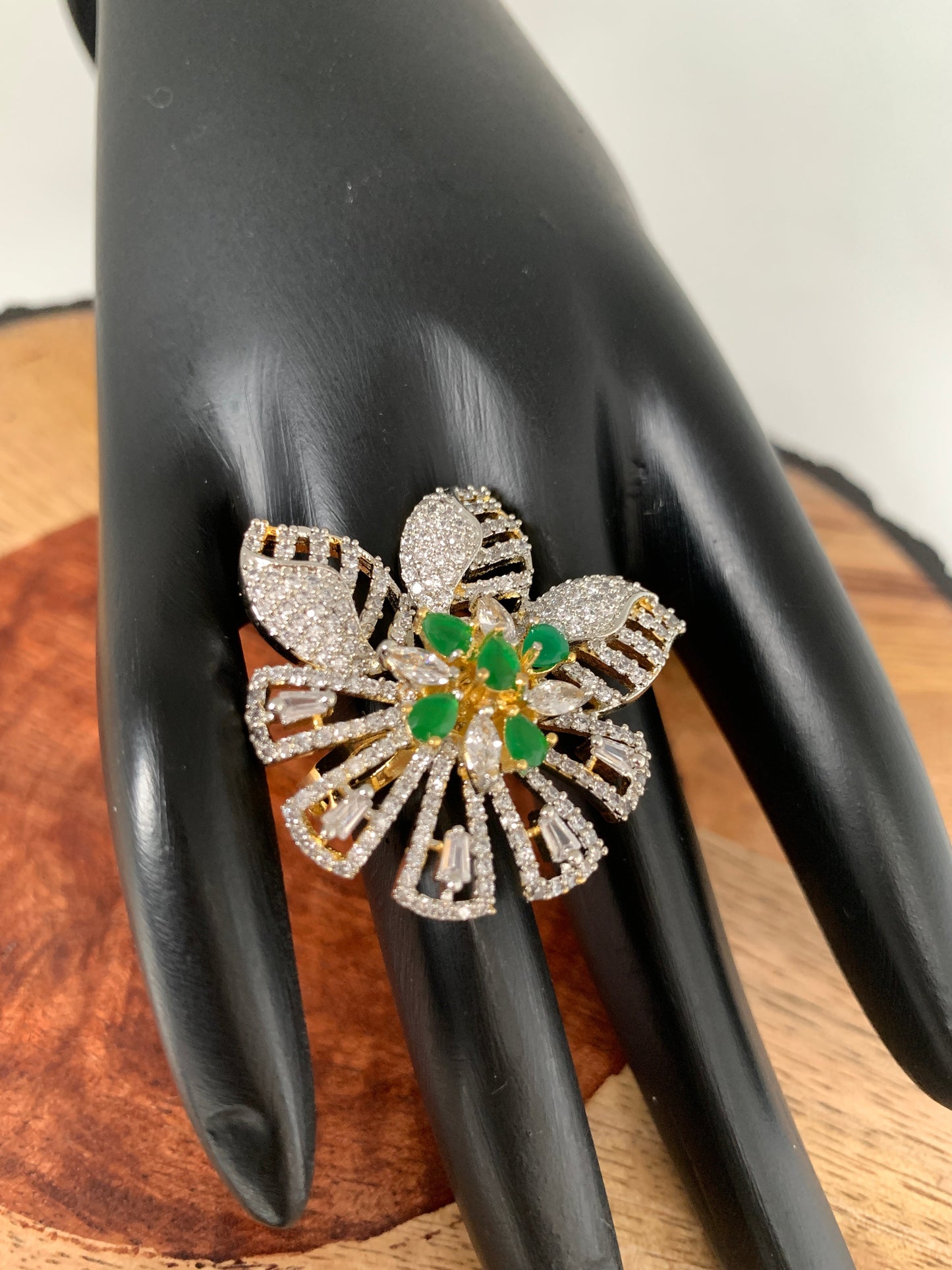 AD Green Stone Floral Ring