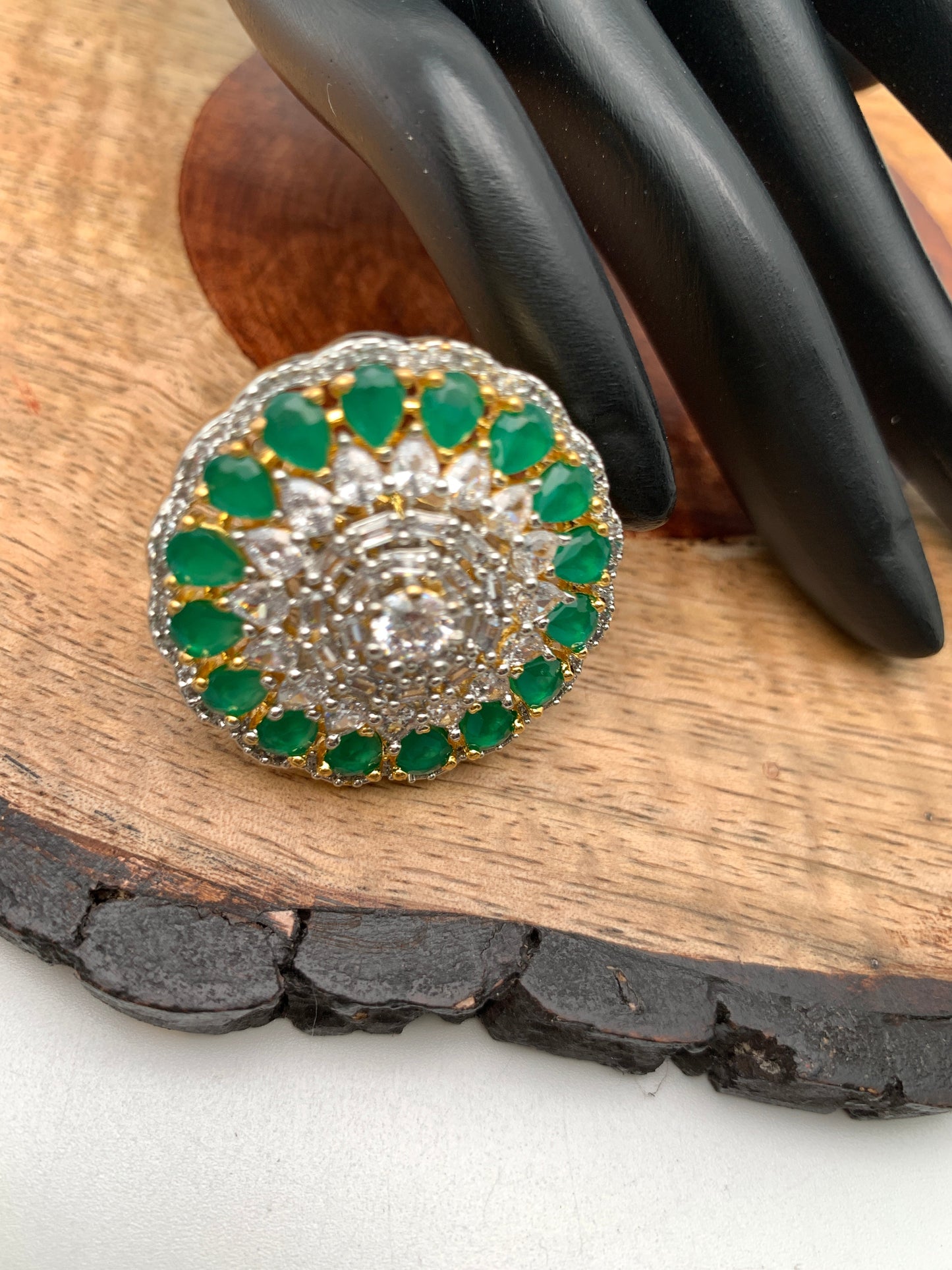 AD Green Stone Round Ring