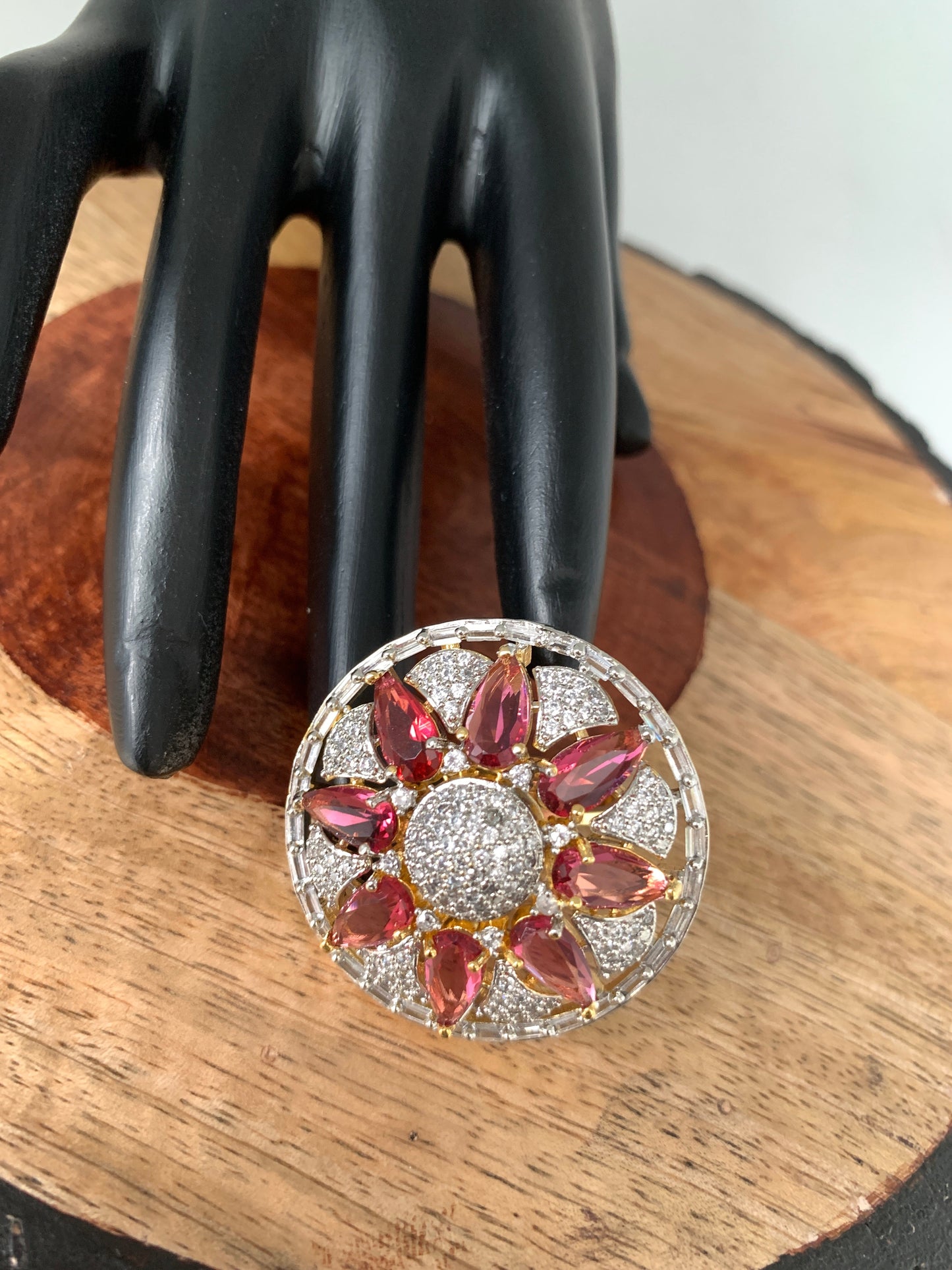 AD Wine Red Stone Round Ring