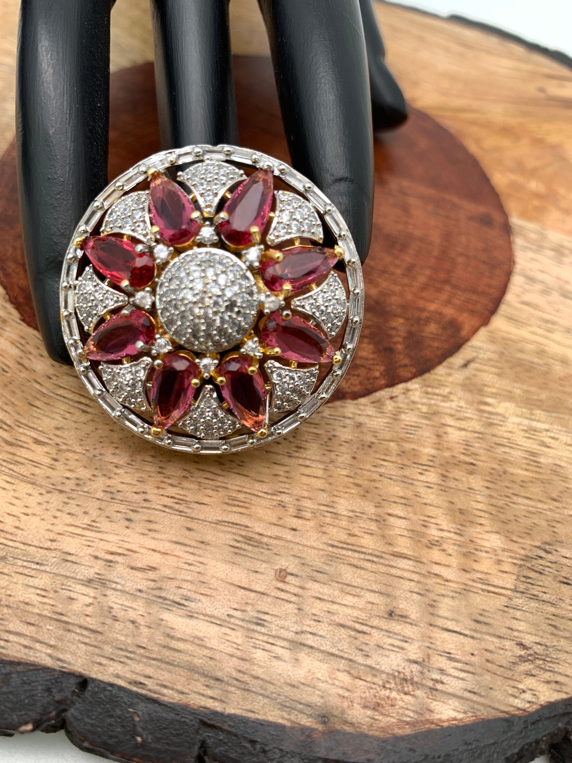 AD Wine Red Stone Round Ring