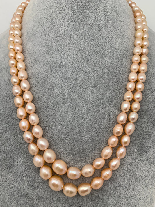 Two line Real Oval Kalgi Pearls Mala