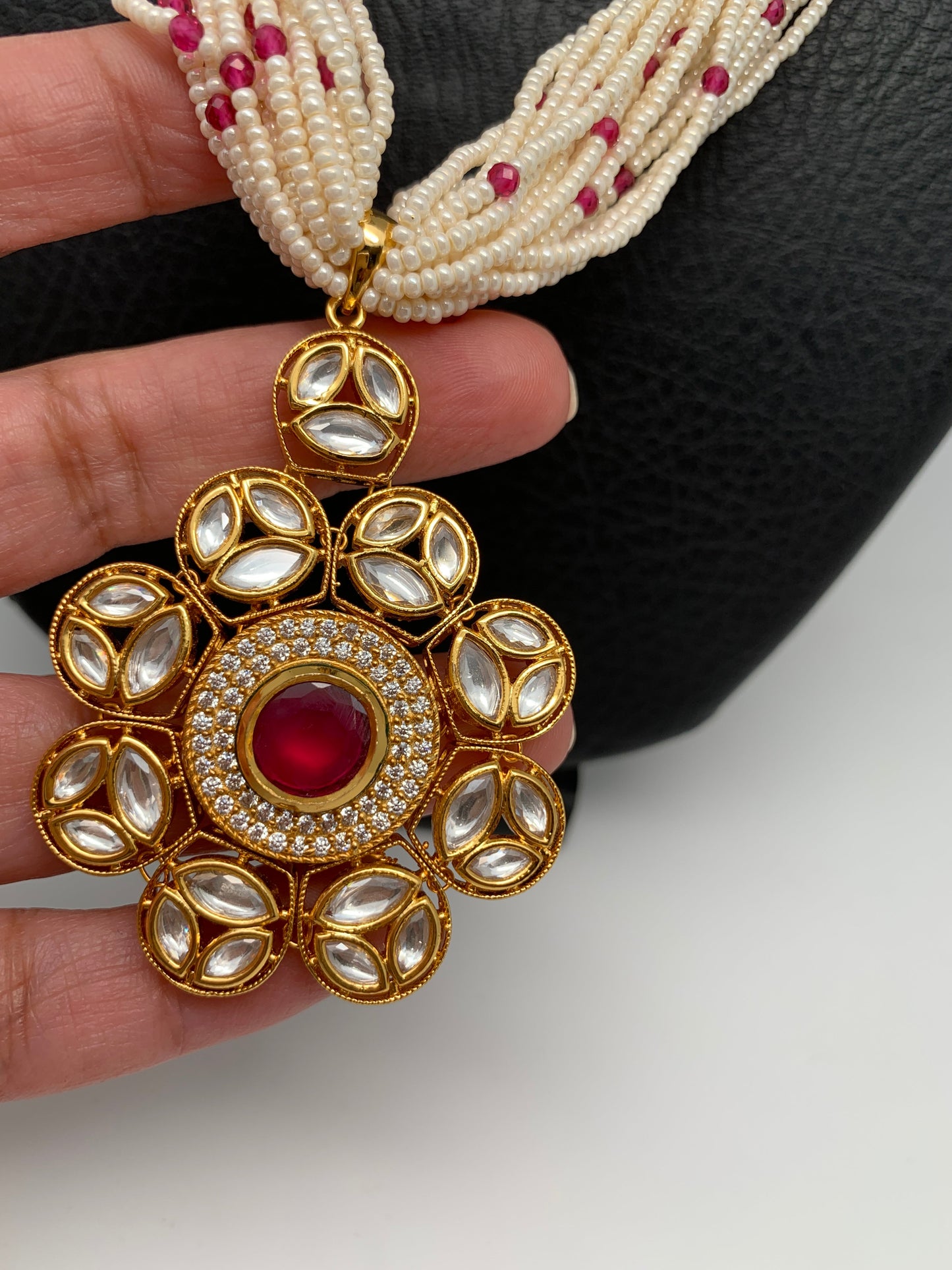 Small Pearl Rani Haar with Kundan Floral Pendent