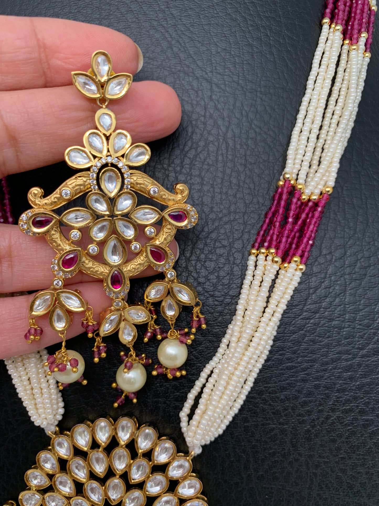 Small Pearl Rani Haar with Kundan Floral Pendent