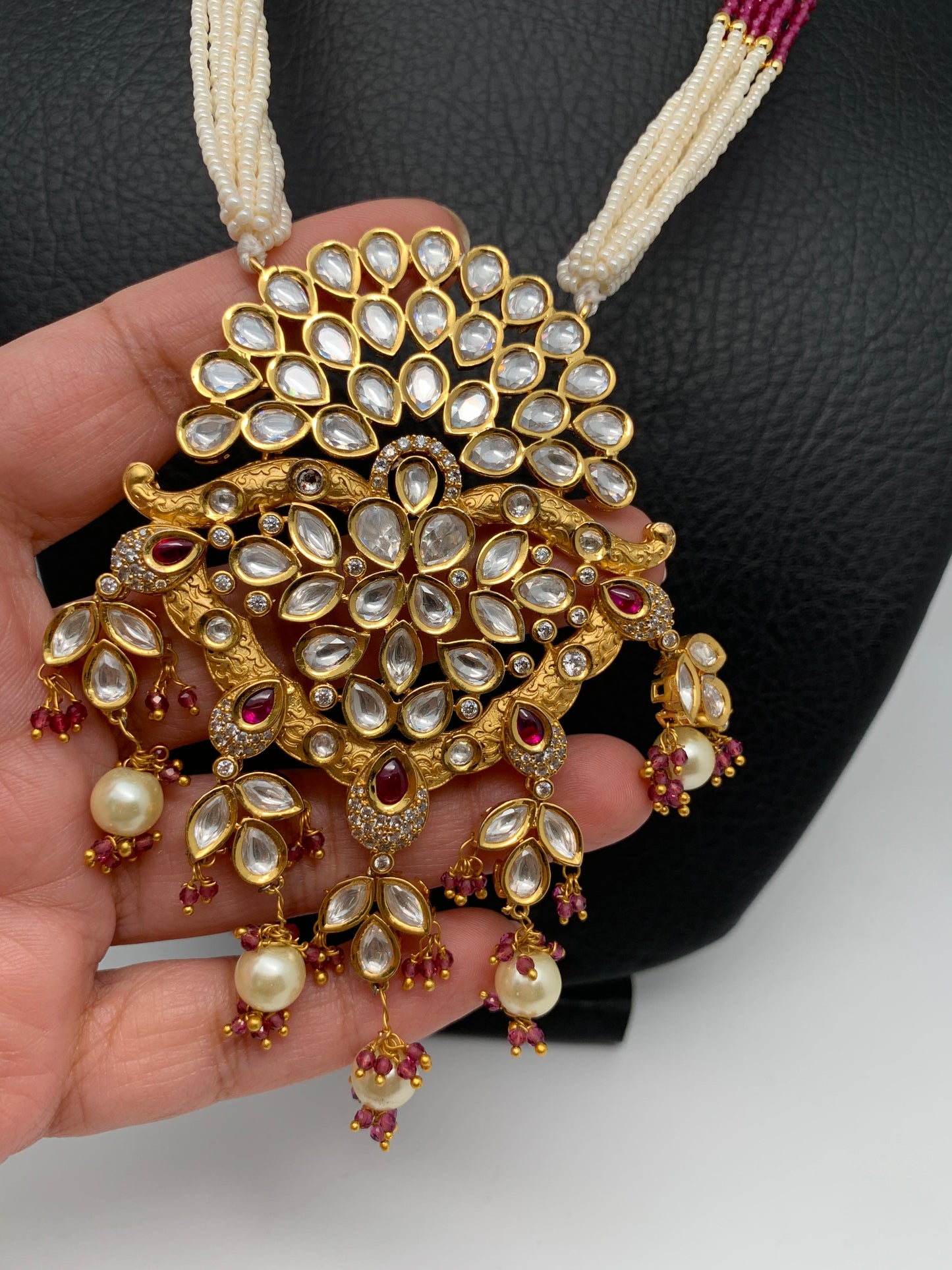 Small Pearl Rani Haar with Kundan Floral Pendent