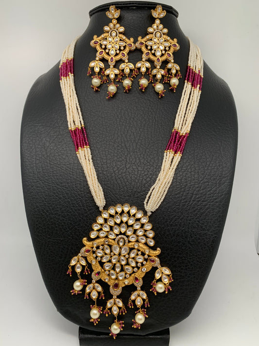 Small Pearl Rani Haar with Kundan Floral Pendent