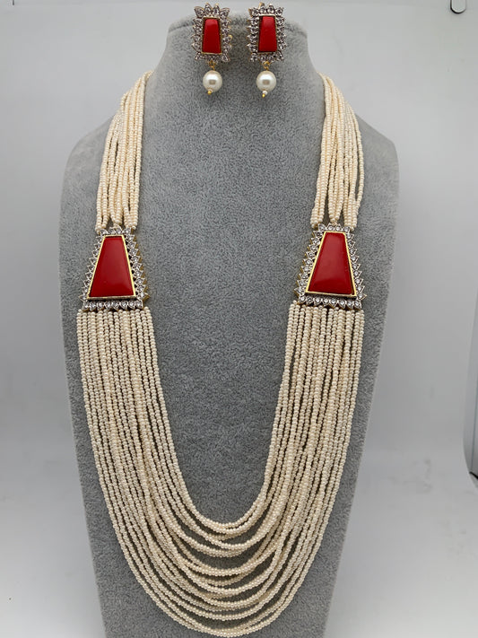 Coral AD Side Pendent Hydro Pearls Necklace