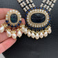 Polki Blue Carved Stone Victorian Polish Pendent Pearl Mala Necklace