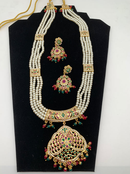 Hyderabadi Jadau Multi Color Pendent Rani Haar