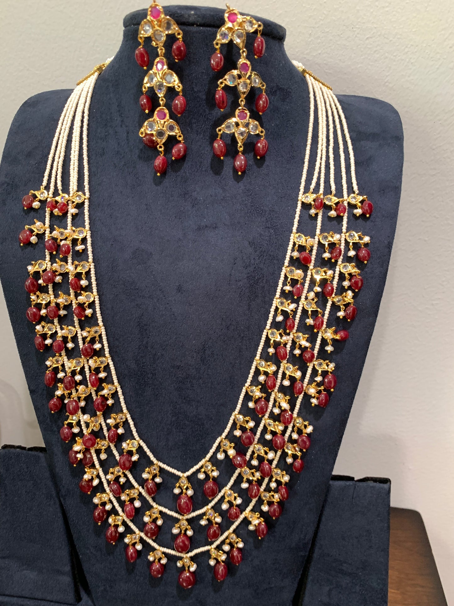 Multi Layer Three line Red Stone Real Ruby Beads Necklace