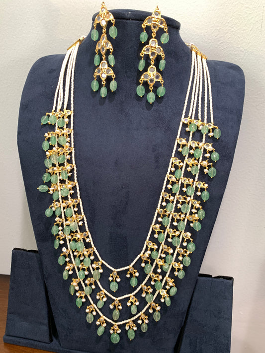 Multi Layer Three line Green Stone Real Emerald Beads Necklace