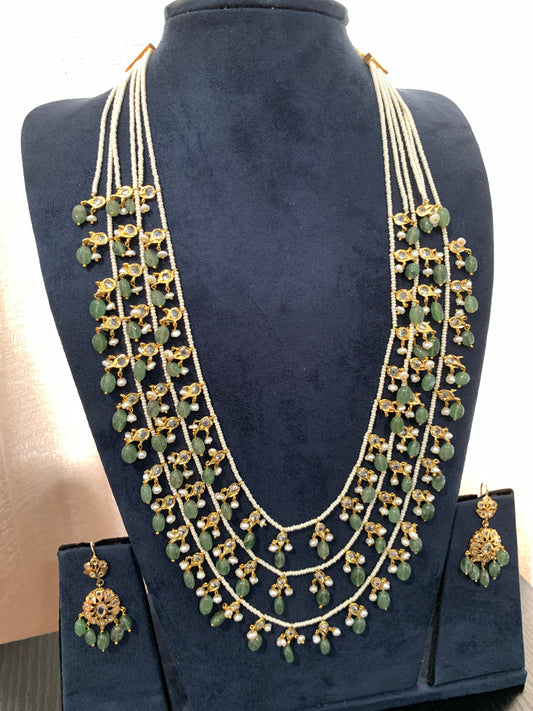 Multi Layer Three line Green Stone Real Emerald Beads Necklace