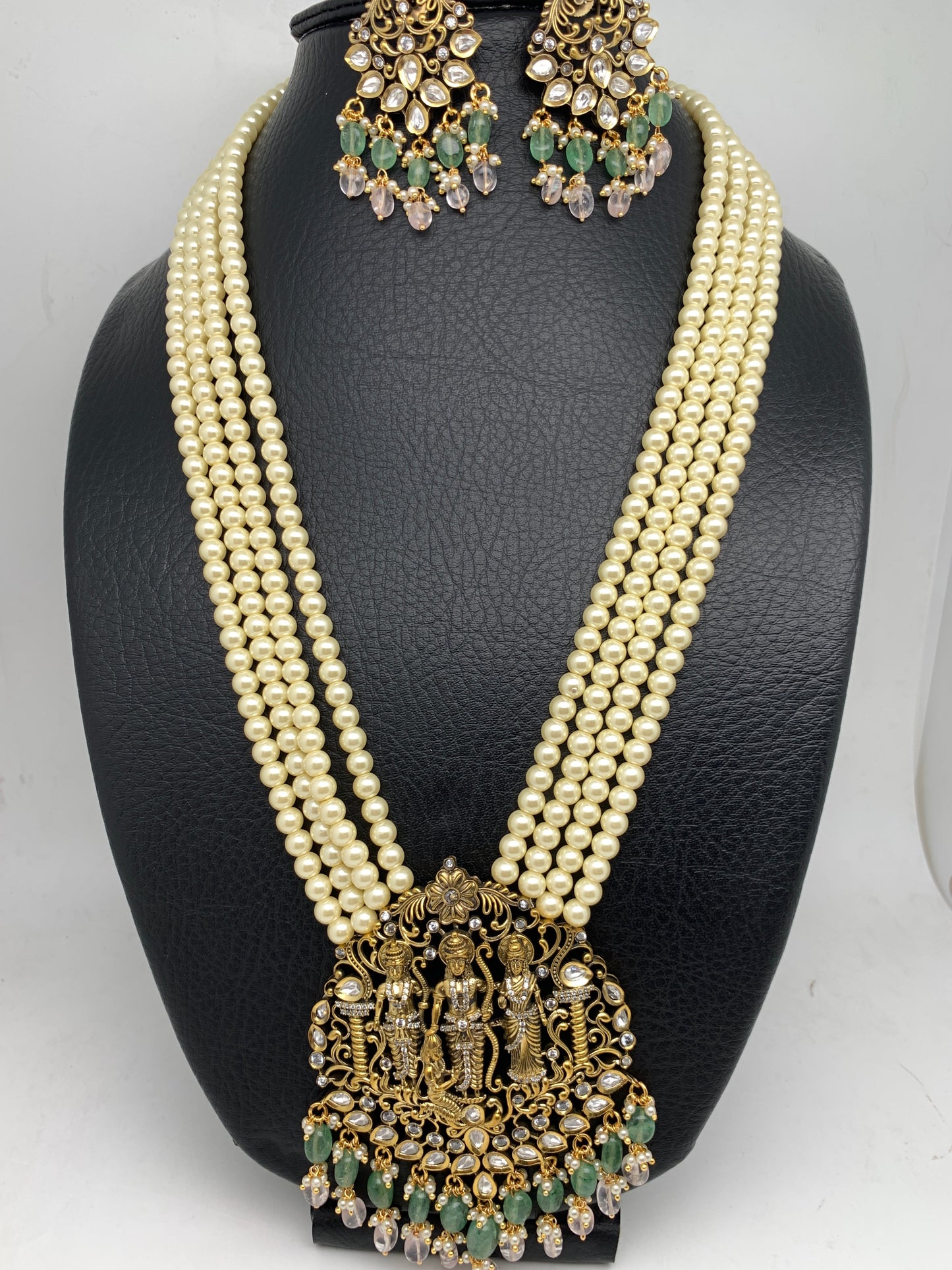 RamParivar Kundan Antique Victorian Polish Pendent Pearl Mala Necklace