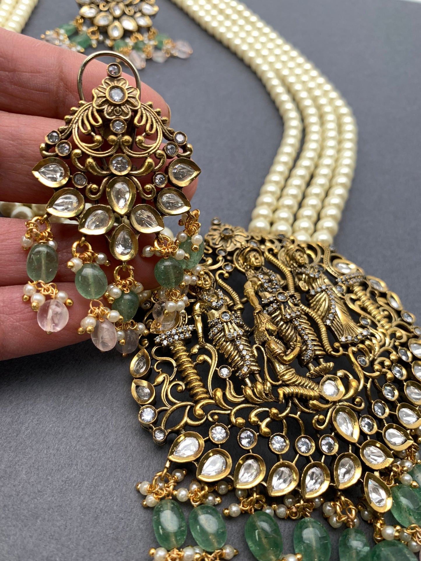 RamParivar Kundan Antique Victorian Polish Pendent Pearl Mala Necklace