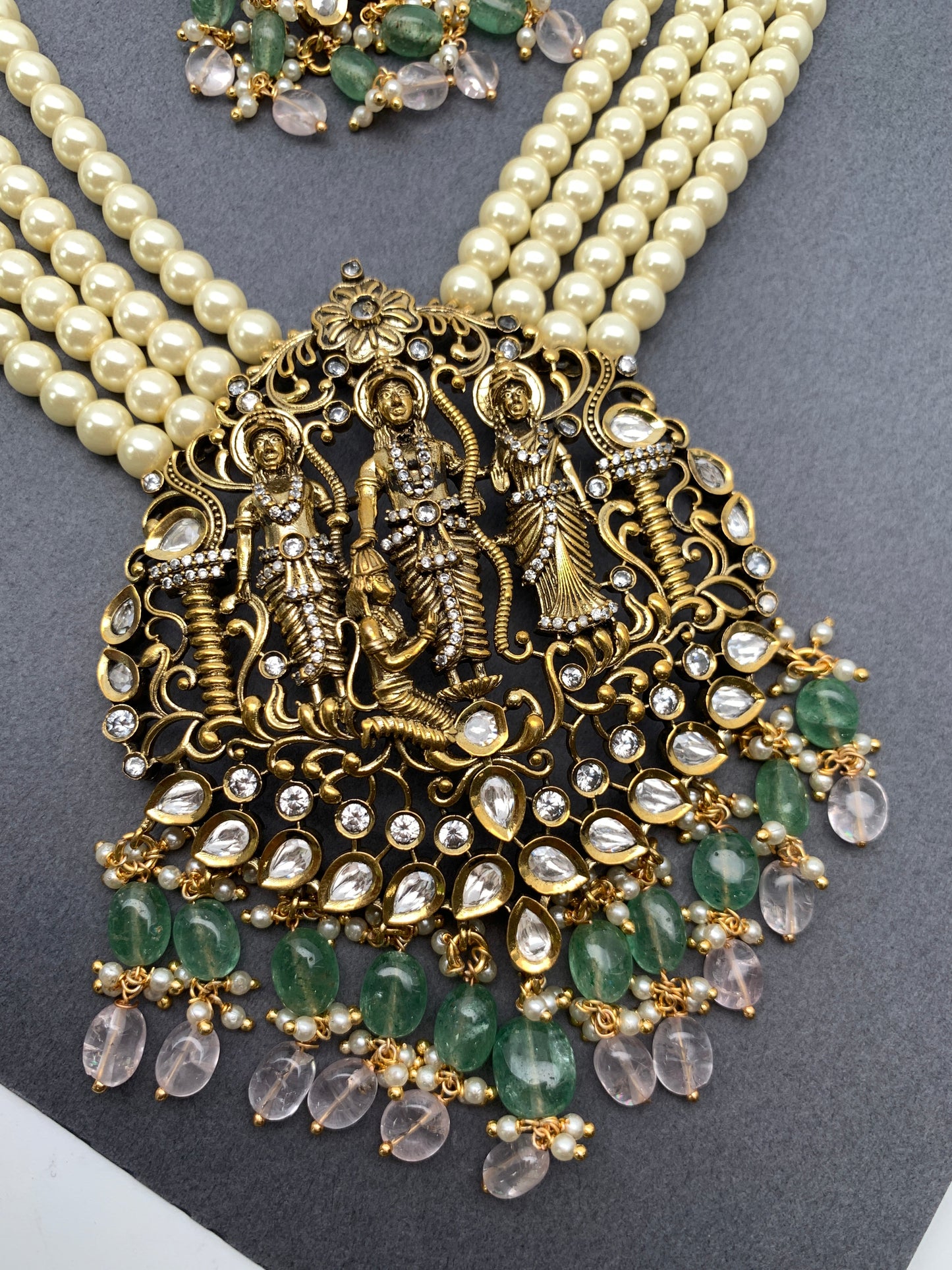 RamParivar Kundan Antique Victorian Polish Pendent Pearl Mala Necklace