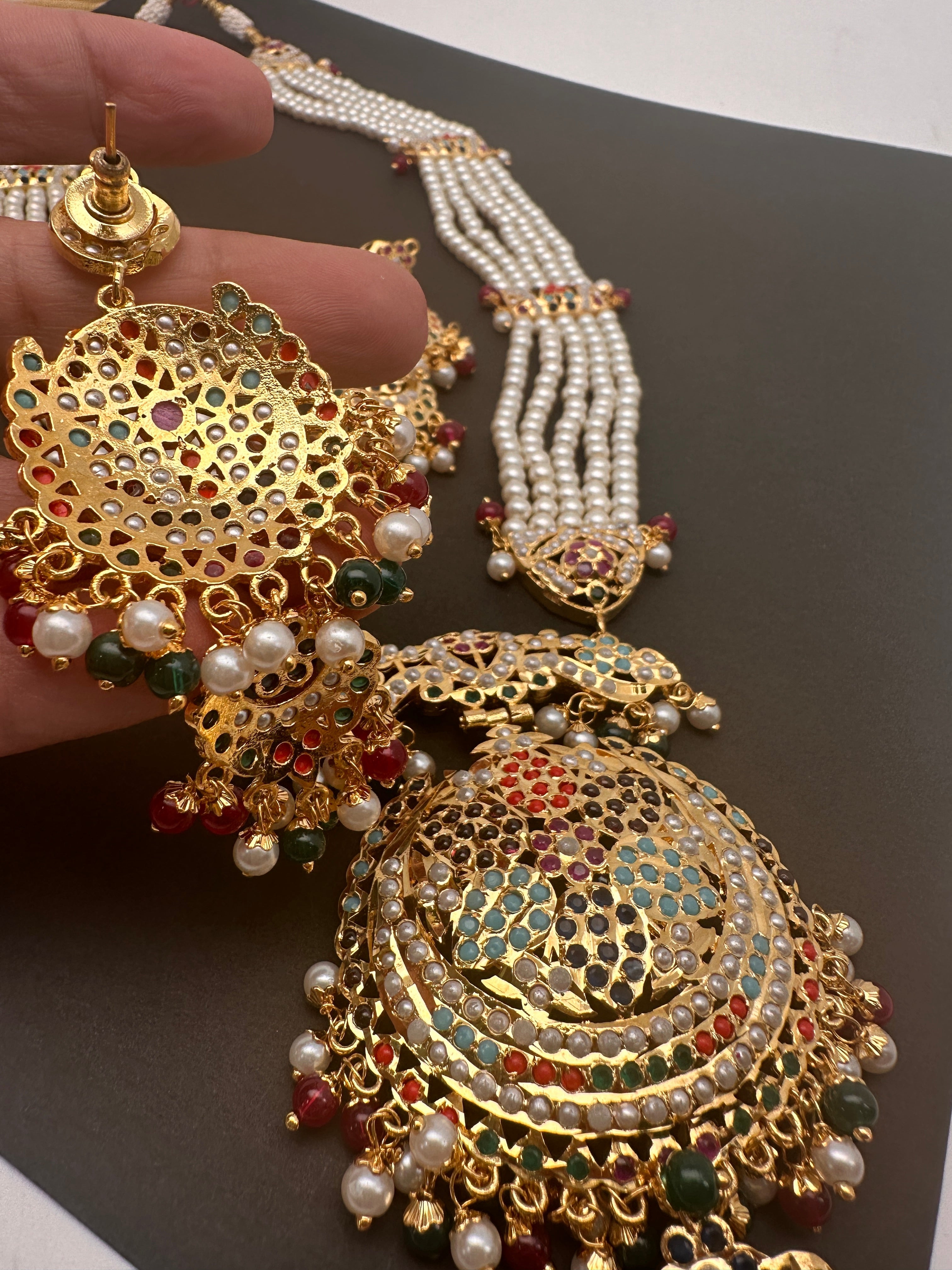 LN90 Cassie hyderbadi Jadau rani haar set in Navratan beads , Indian jewellery , 2024