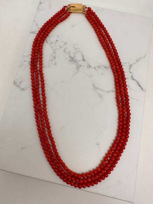 Real Coral 3 Strands Mala Necklace