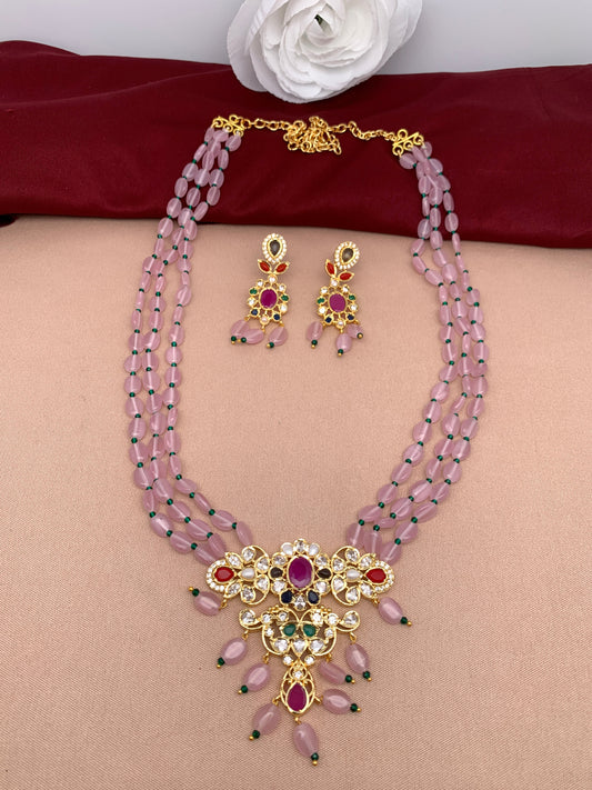 Navratan Multi Color Pendent with Pink Monalisa Beads