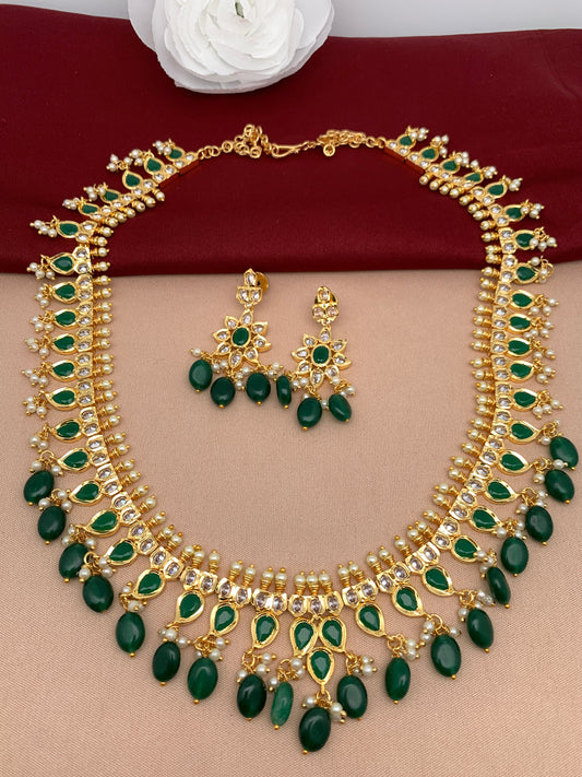 Green Stones CZ Long Necklace