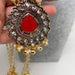 Coral Stone Victorian Finish Pendent Rice Pearls Rani Haar