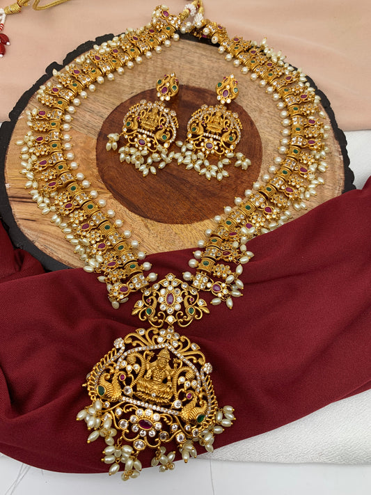 Goddess Lakshmi Multi Stone Long Guttapusalu Necklace