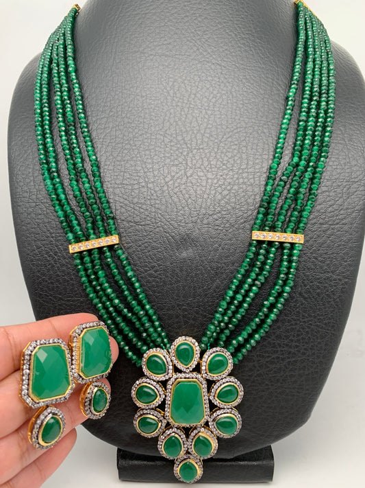 AD Green Stone Pendent Green Beads Necklace