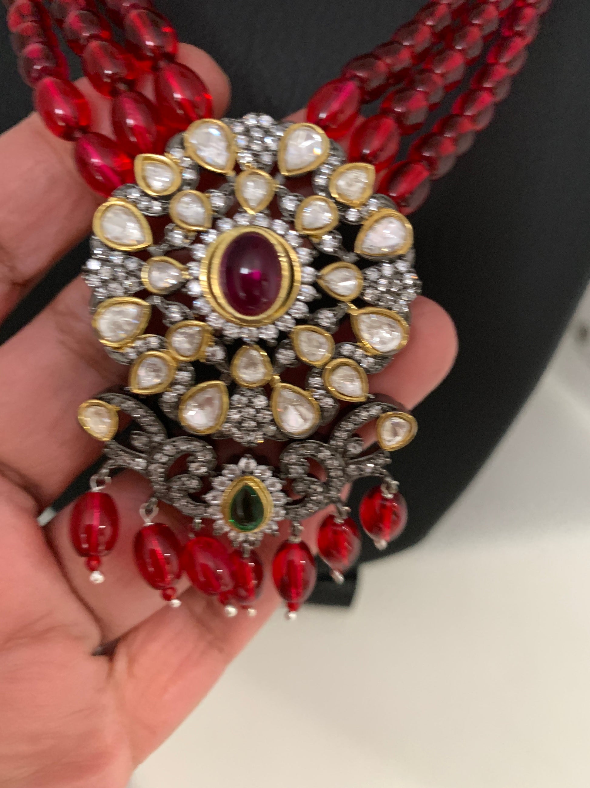 Maroon color beads work Jhalar Lace JHLC0001 - Designers Need