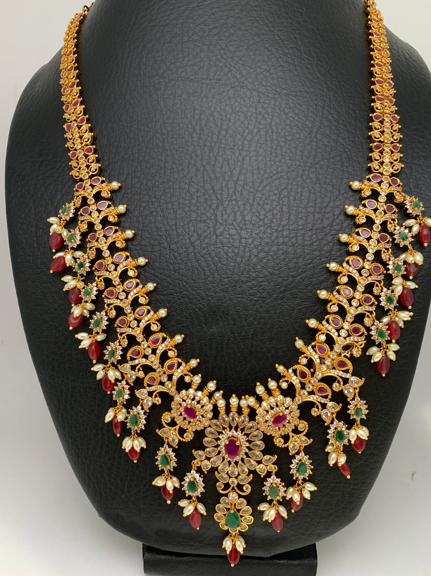 CZ Multi Stone Red beads Long Necklace