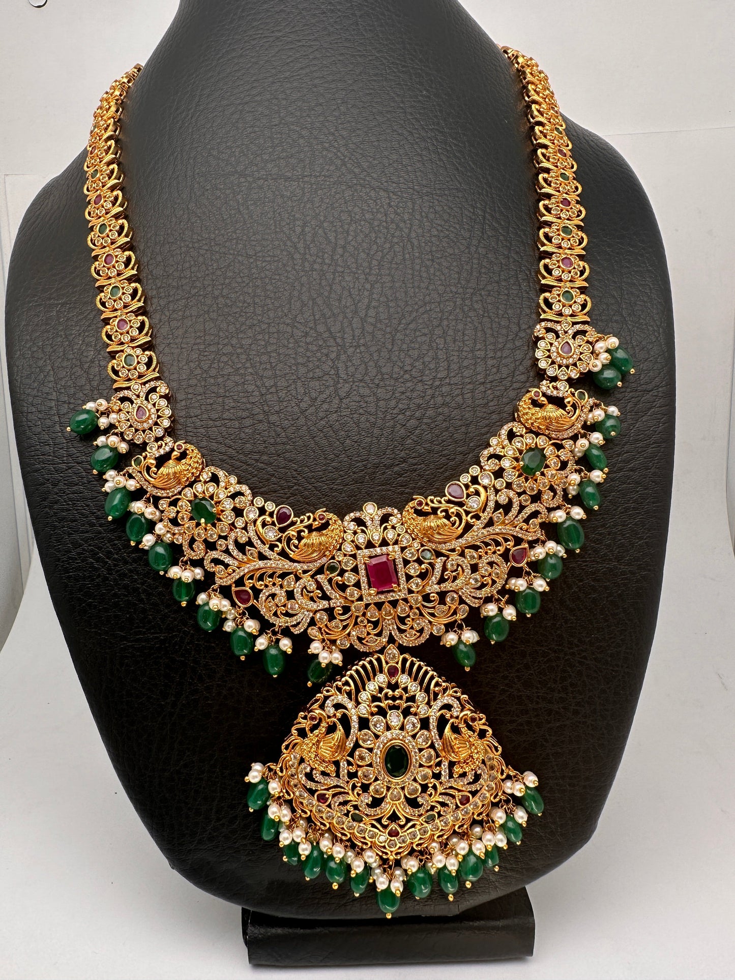 Multi Stone Green beads Peacock Design Ethnic Necklace