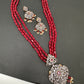 AD Red Stone Pendent Ruby Beads Mala