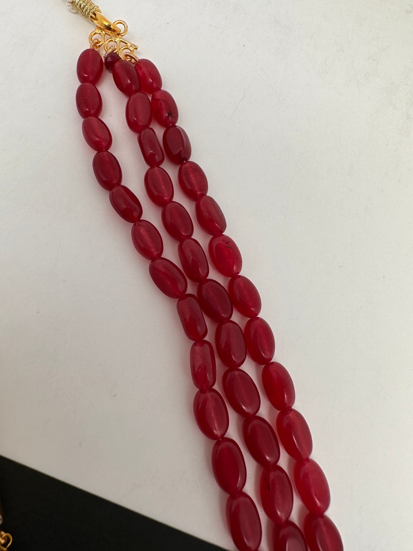 AD Red Stone Pendent Ruby Beads Mala