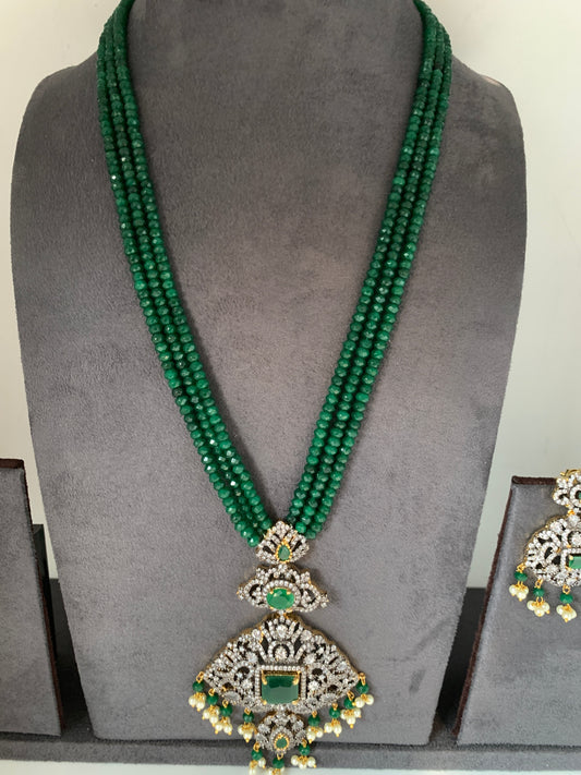 AD Green Stone Pendent Emerald Beads Mala