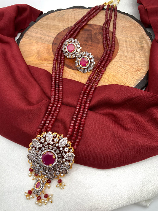 AD Red Stone Pendent Ruby Beads Long Mala