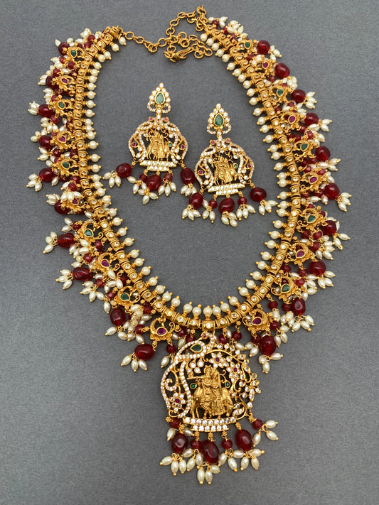 Radha Krishna Red Beads Rice Pearls Guttapusalu