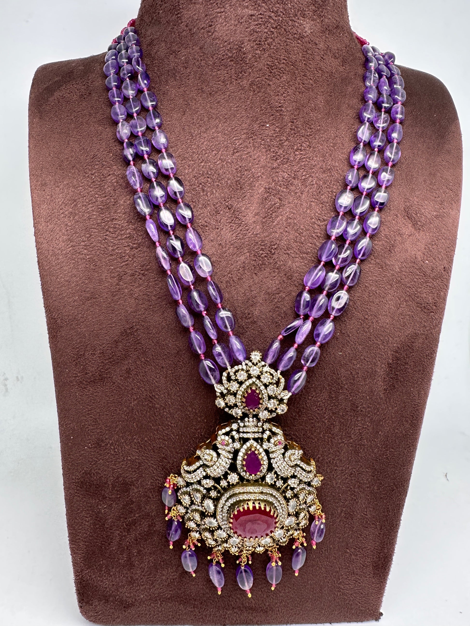 Polki Victorian Finish Beads Rani haar - Purple