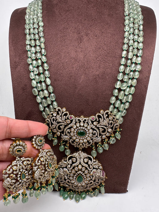 Polki Victorian Finish Real Emerald Beads Rani haar