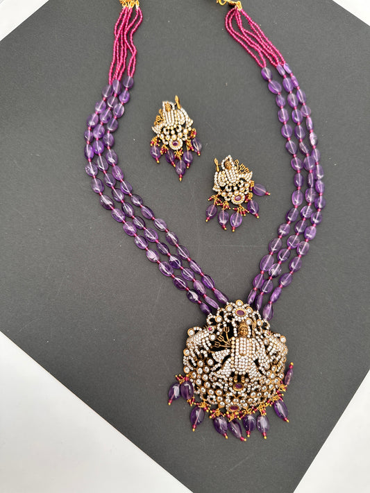 Lord Srinathji Krishna Antique Victorian Finish Purple Beads Rani haar