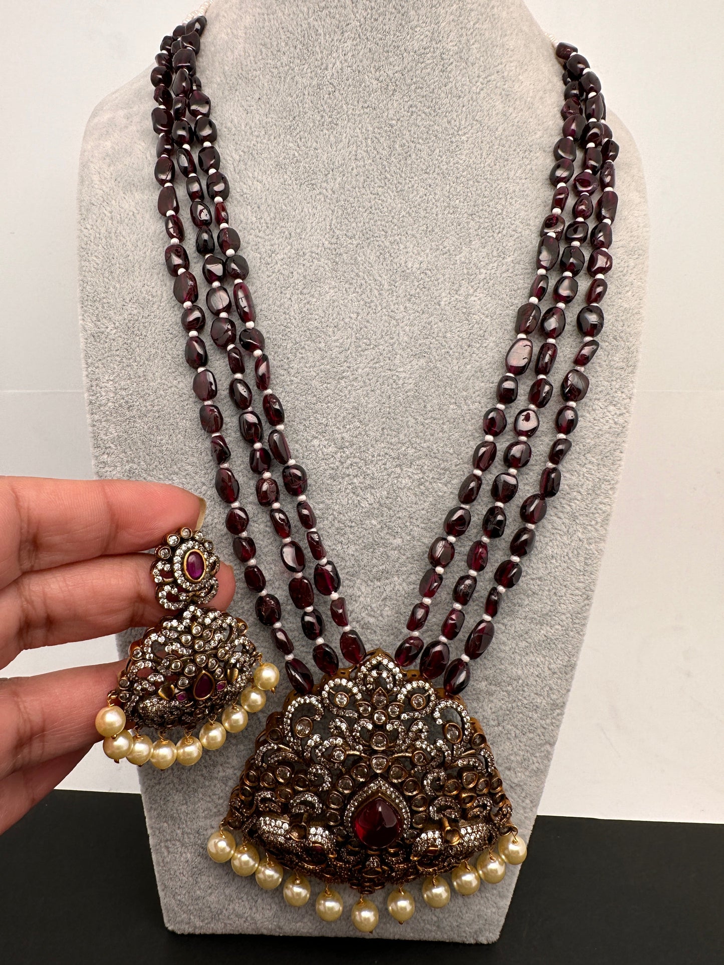 Elephant Design Polki Antique Victorian Finish Maroon Beads Rani haar