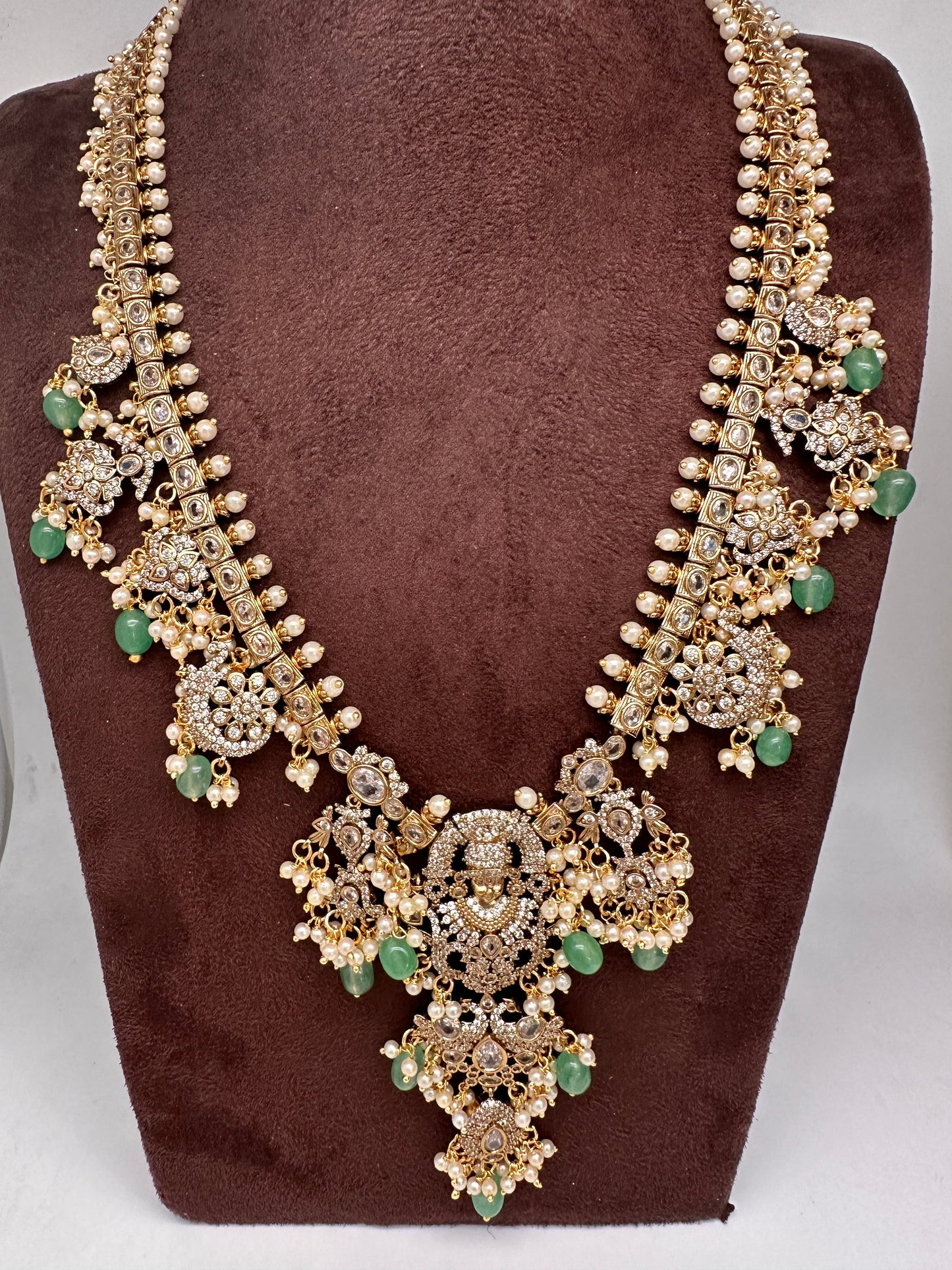 Balaji Pendent Polki Green Beads Guttapusalu