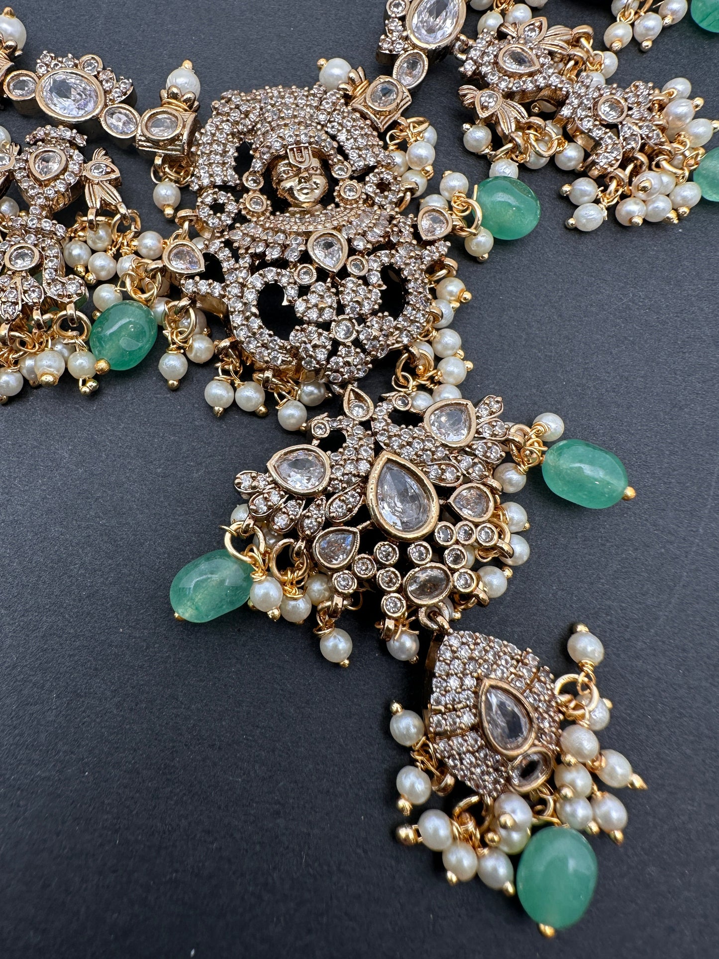 Balaji Pendent Polki Green Beads Guttapusalu