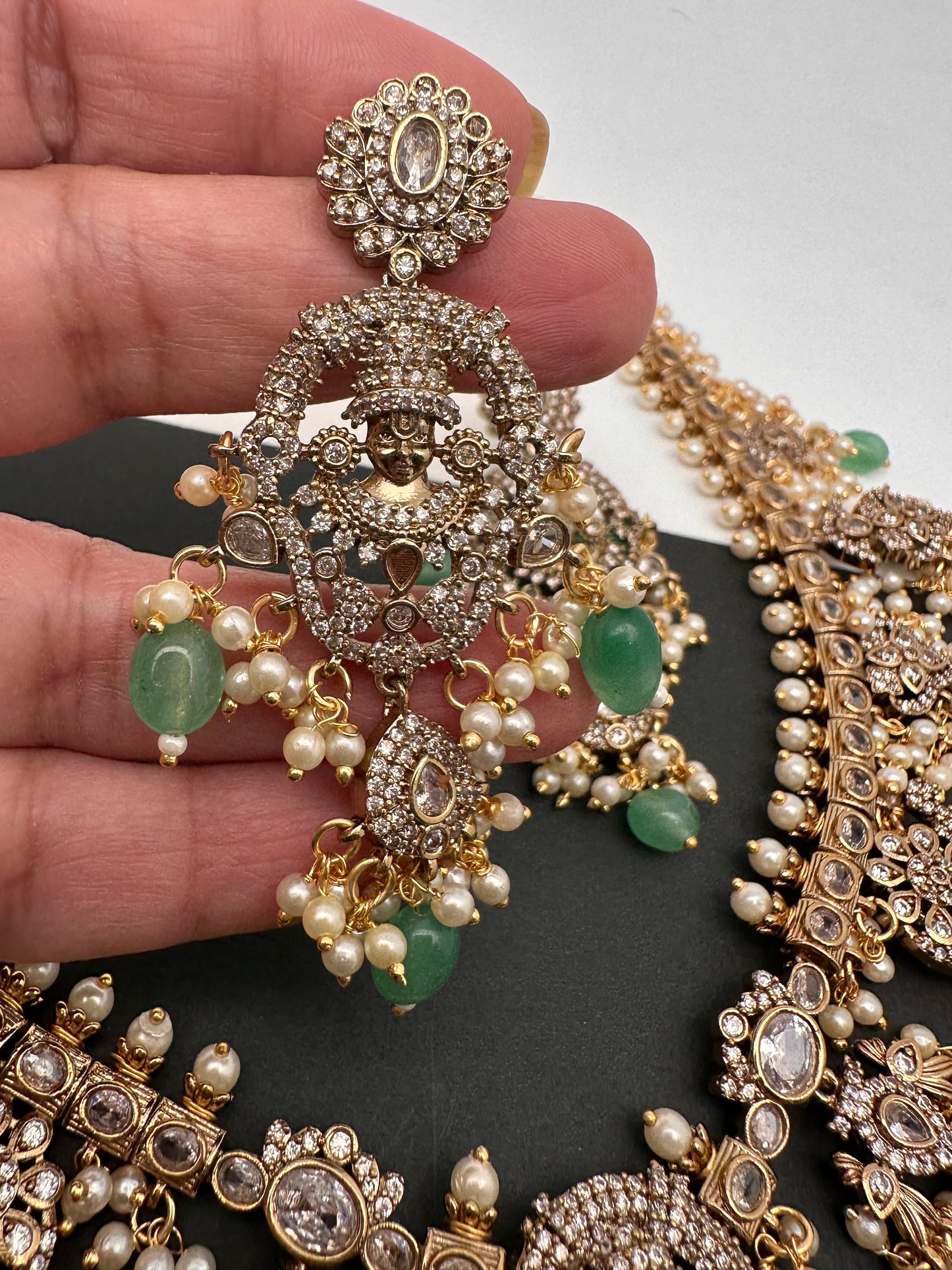 Balaji Pendent Polki Green Beads Guttapusalu