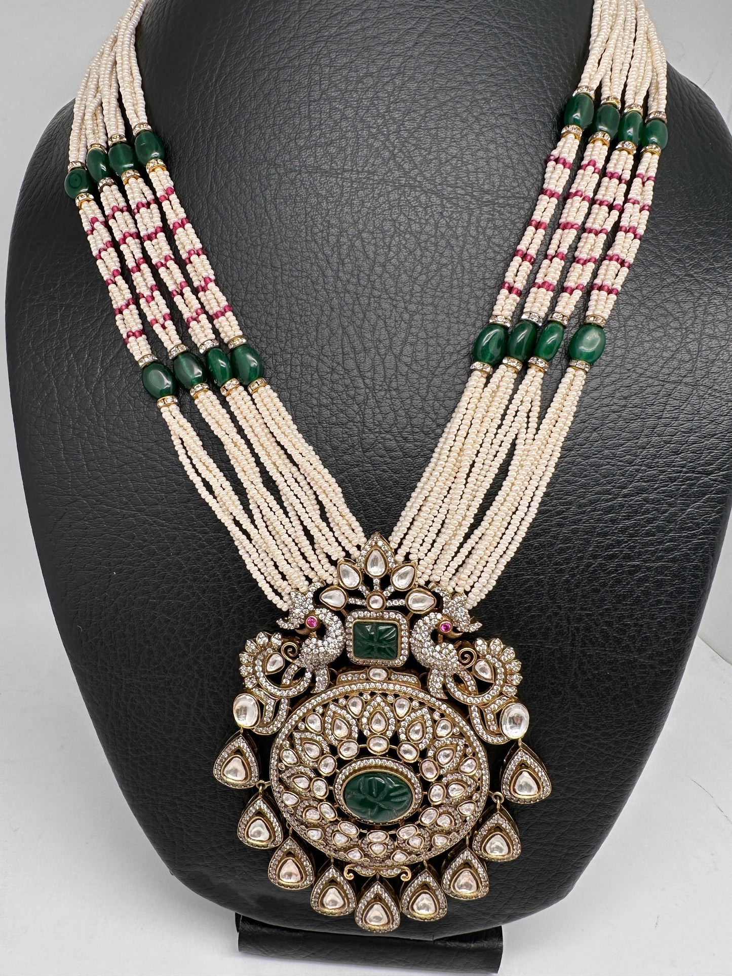 Kundan Moissanite AD Pearl Green Beads Necklace